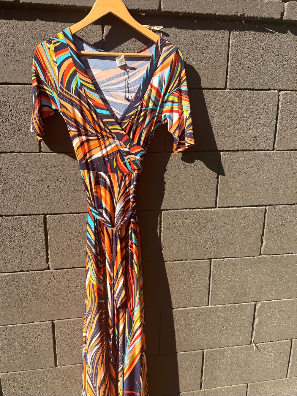 Multi-Color Printed Wrap-Style Maxi Dress